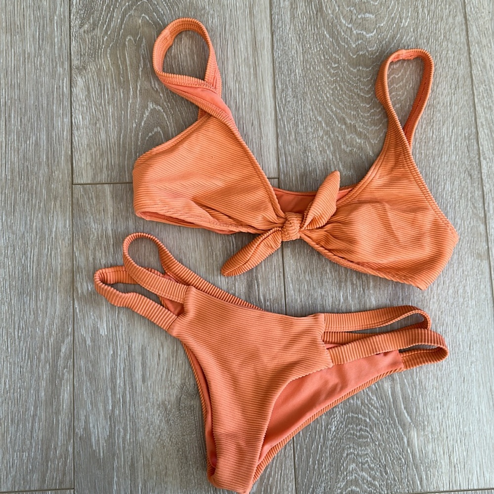 Billabong Orange Ribbed Bikini Set